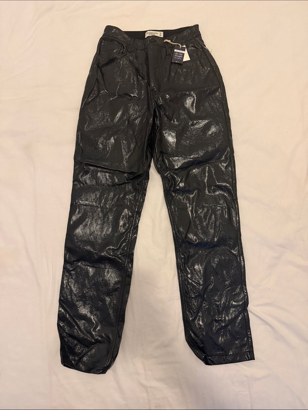 Abercrombie & Fitch High Rise 90s Straight Black Vegan Leather Pant Size 4 NWT